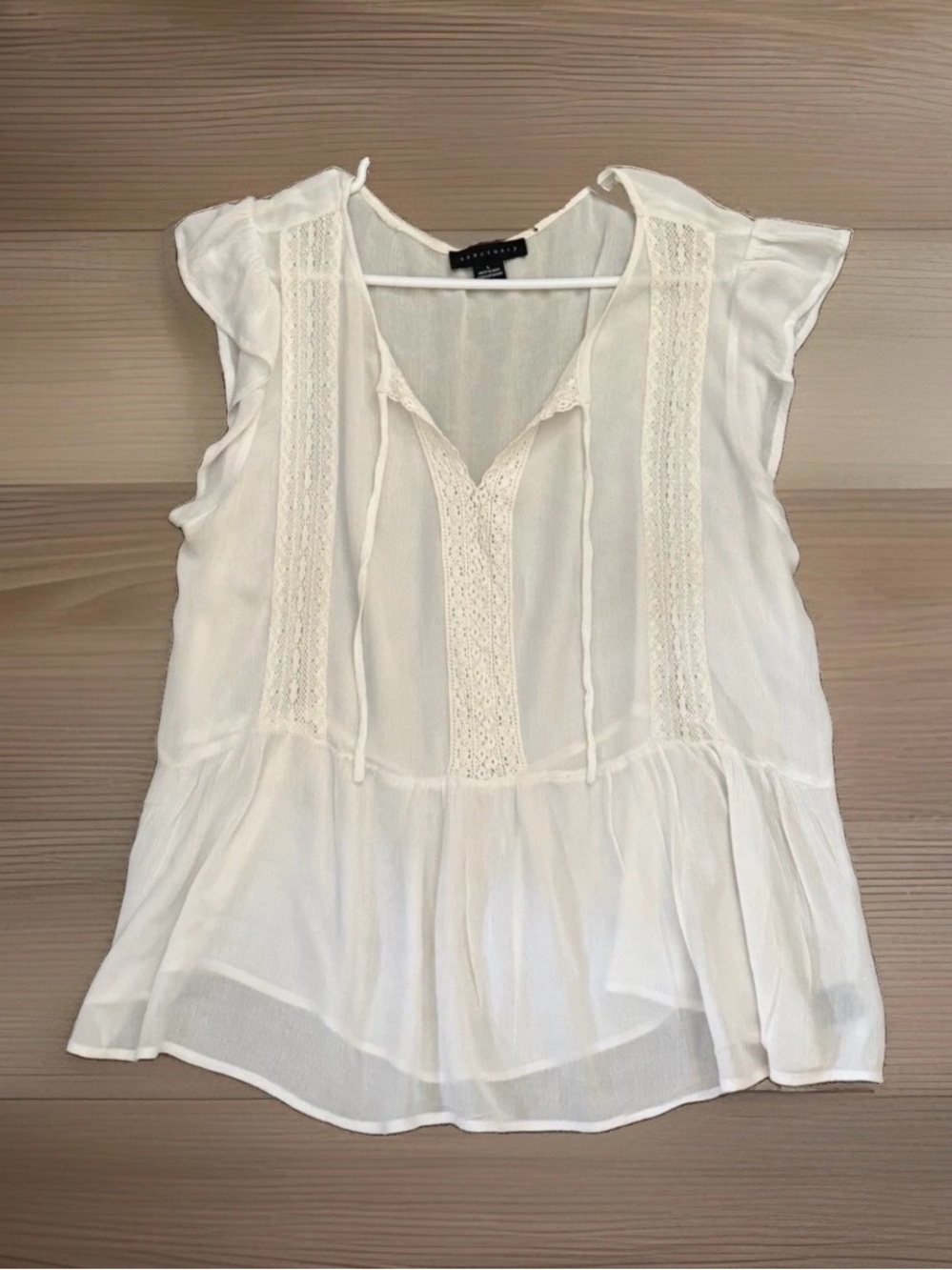 Sanctuary White Sheer Lace Panel Sleeveless Blouse Top Size L